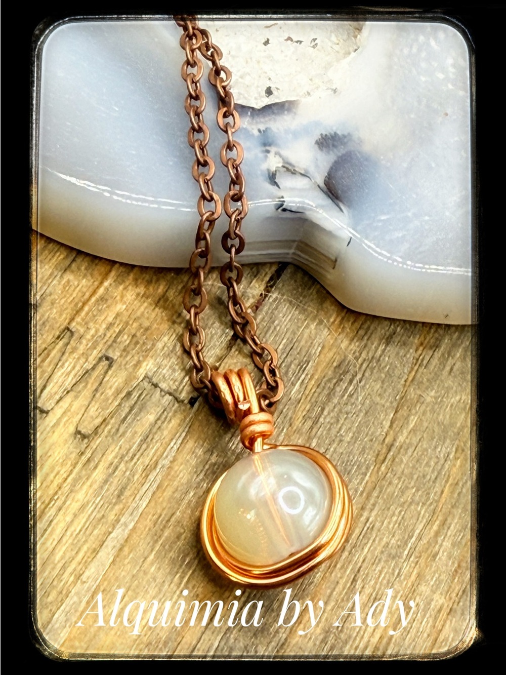 Moonstone copper pendant necklace/worry stone